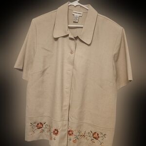 Alfred Dunner Beige Linen Blend Top